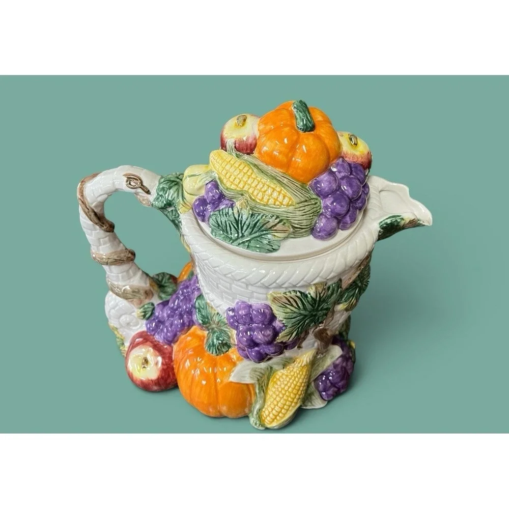 Fitz & Floyd Omnibus Harvest Bounty Cornucopia Ceramic 1993 Teapot Tea Pot 30 OZ